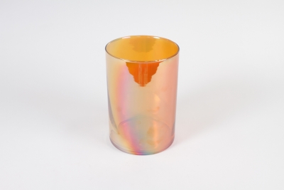 IH-000166 Vase cylindre en verre orange dor� D14cm H20cm
