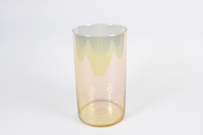 IH-000168 Vase cylindre en verre beige dor� D16cm H30cm