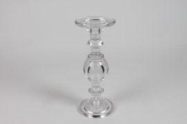 IH-000179 Clear glass stemmed candlestick D11.3cm H29cm
