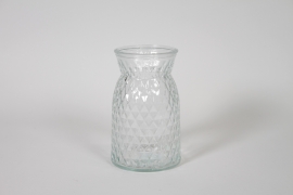 IH-000196 Vase quadrill&eacute; en verre transparent D11cm H18cm