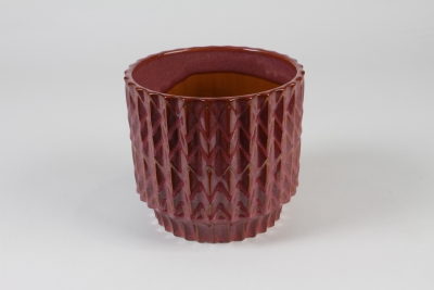 J6-000024 Cache-pot en c�ramique framboise D14cm H13cm