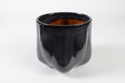 J6-000028 Cache-pot en c�ramique bleu fonc� D18cm H17.5cm