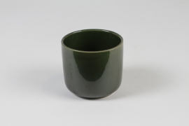 J6-000037 Cache-pot en c&eacute;ramique vert olive D10.5cm H9.5cm