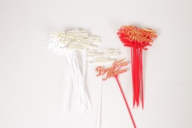 JL-000002 Pack of 24 red and white Happy Mother's Day picks