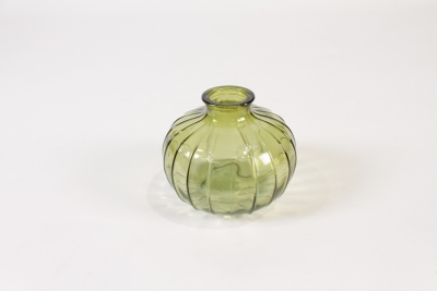 JO-000003 Vase bouteille en verre vert olive D10.5cm H8.5cm