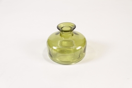 JO-000006 Olive green glass bottle vase D9cm H7cm