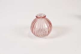 JO-000017 Pink glass bottle vase D8cm H8.5cm