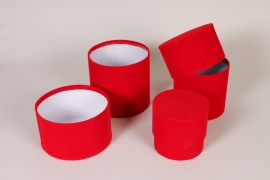 K1-000008 Set de 3 boites à chapeaux en velours rouge D16cm H16cm