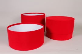 K1-000010 Set de 2 boites à chapeaux en velours rouge D36cm H25,5cm