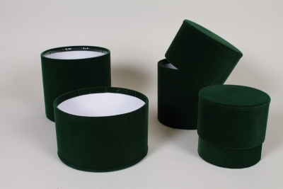K1-000013 Set of 3 green velvet hat boxes D16cm H16cm