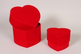 K1-000016 Set of 2 heart-shaped hat boxes red velvet D20cm H17cm
