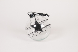 KI-000152 Clear glass ball with black star D10cm