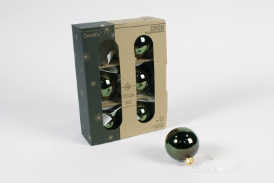 KI-000453 Bo�te de 6 boules en verre vert brillant D6cm
