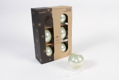KI-000458 Bo�te de 6 boules en verre brillant ivoire D8cm
