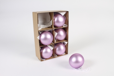 KI-000459 Bo�te de 6 boules en verre mat parme D8cm