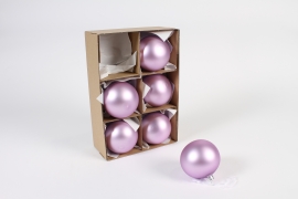 KI-000459 Box of 6 matte light purple glass balls D8cm