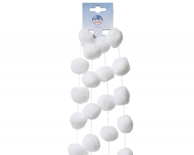 KI-000461 Guirlande boules de coton blanc D4cm H180cm