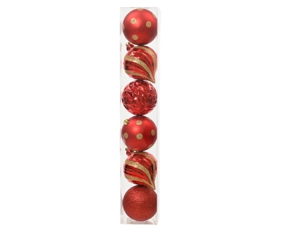 KI-000490 Boite de 6 boules plastique rouge brillant D15cm