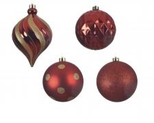 KI-000490 Boite de 6 boules plastique rouge brillant D15cm
