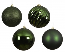 KI-000591 Box of 4 pine green plastic balls D14cm