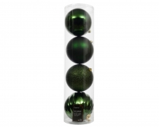 KI-000591 Box of 4 shiny emerald green plastic balls D14cm