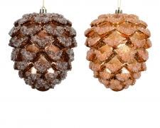 KI-000596 Box of 2 shiny copper plastic pine cones D12cm H14cm