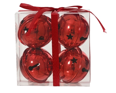 KI-000649 Paquet de 4 grelots en m�tal rouge D5,5cm