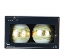 KI-000682 Box of 2 white glass balls with gold line D10cm