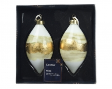 KI-000683 Boite de 2 gouttes en verre blanc ligne or H11cm