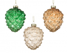 KI-000689 Box of 12 assorted clear glass pine cones D7,8cm H9,5cm