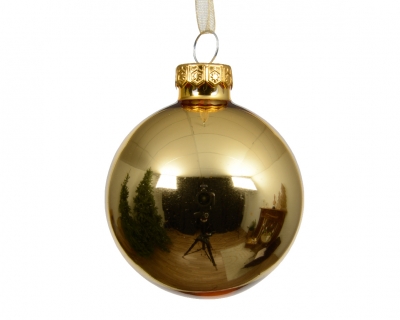 KI-000690 Boite de 12 boules en verre or brillant D10cm