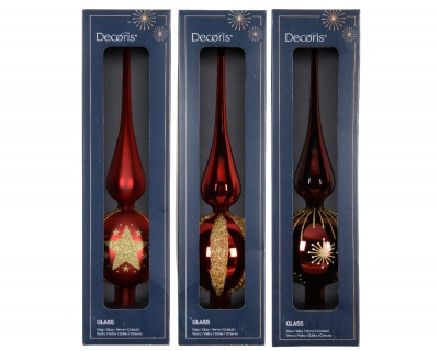 KI-000704 Cimier en verre bordeaux assorti D8cm H31cm