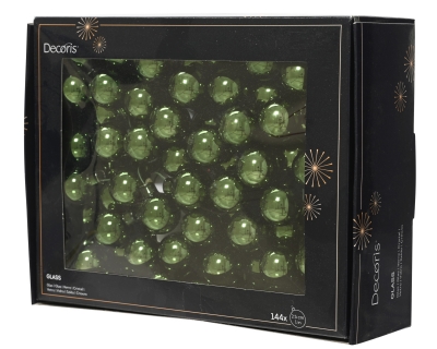 KI-000714 Boite de 144 boules en verre vert brillant D25mm