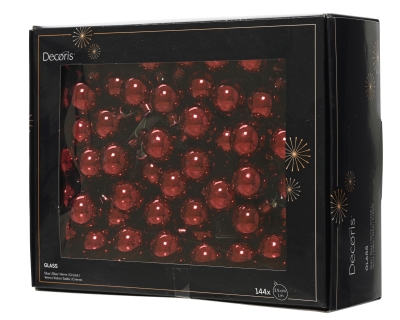 KI-000721 Box of 144 shinny red glass balls D25mm