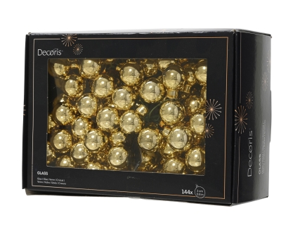 KI-000730 Boite de 144 boules en verre or brillant D20mm