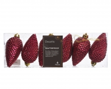 KI-000731 Boite de 6 pommes de pin bordeaux H8cm