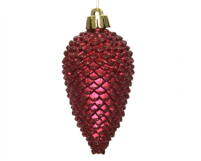 KI-000731 Box of 6 burgundy pine cones H8cm