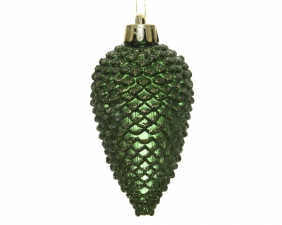 KI-000732 Boite de 6 pommes de pin vert H8cm