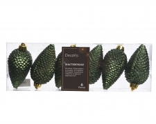 KI-000732 Box of 6 green pine cones H8cm
