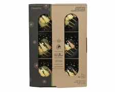 KI-000733 Boite de 6 boules en verre vert assorties D8cm
