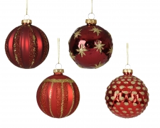 KI-000736 Boite de 12 boules en verre rouge mat assorties D8cm