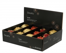 KI-000737 Boite de 12 boules en verre rouge ou or assorties D8cm