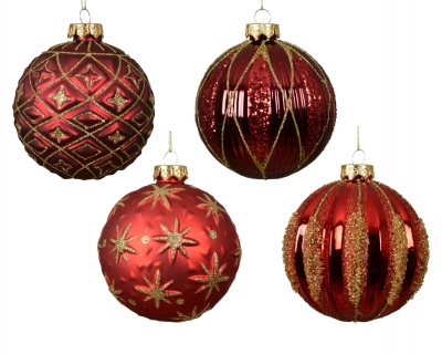 KI-000739 Box of 12 assorted red glass balls D10cm