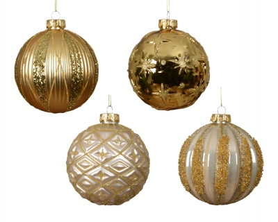 KI-000740 Boite de 12 boules en verre or assorties D10cm