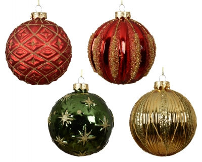 KI-000741 Boite de 12 boules en verre brillant assorties D10cm