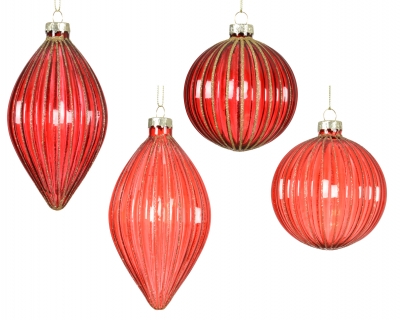 KI-000745 Boite de 12 boules en verre rouge assorties D8cm
