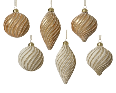 KI-000748 Boite de 12 boules en verre torsad�es assorties D8cm