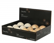 KI-000748 Boite de 12 boules en verre torsad&eacute;es assorties D8cm