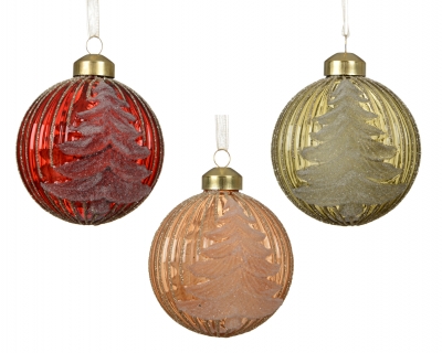 KI-000749 Box of 6 assorted crhistmas tree glass balls D8cm