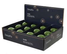 KI-000765 Boite de 12 boules en verre vert brillant D8cm